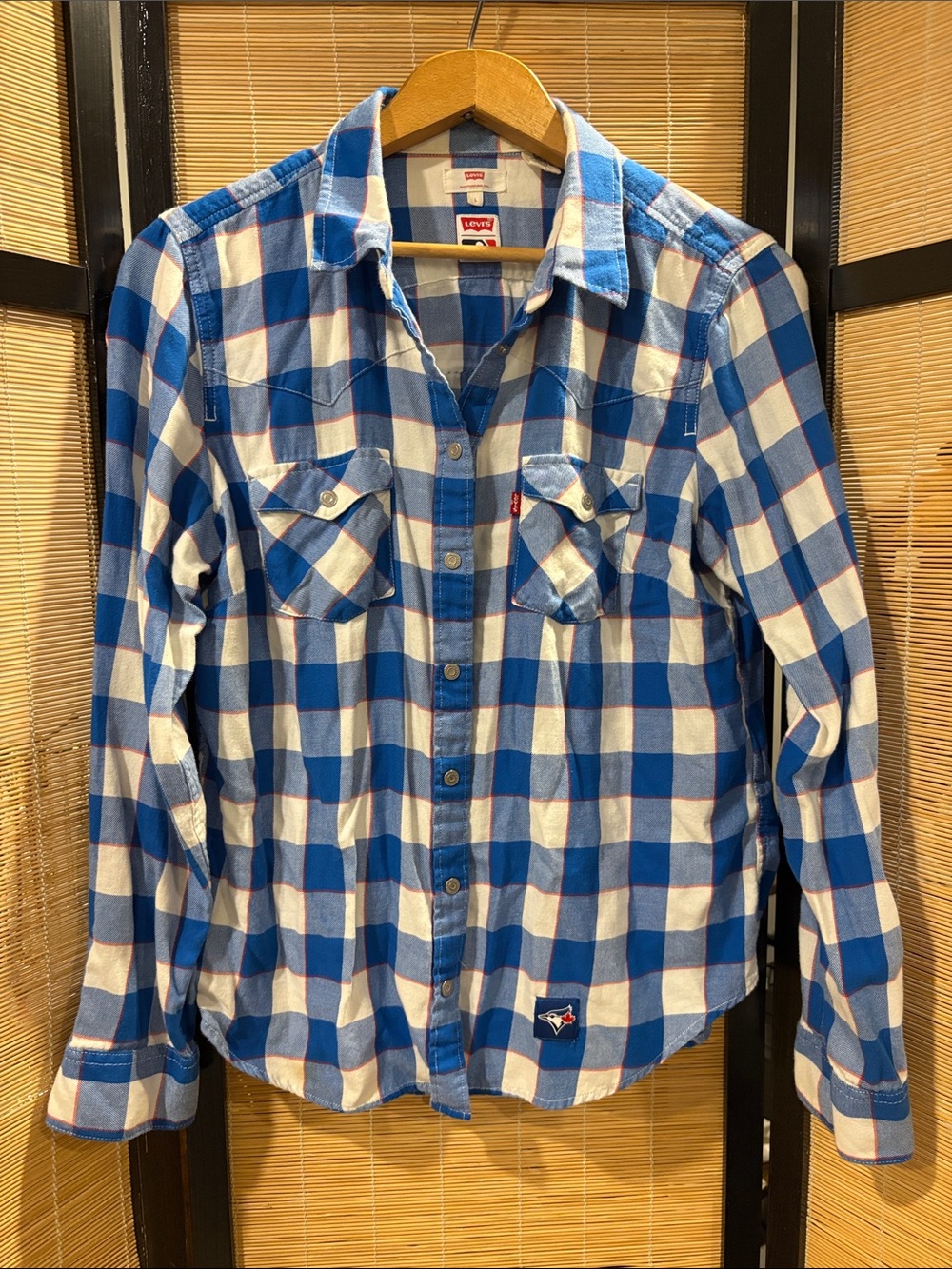 Levi's Toronto Blue Jays Blue Checked Flannel Shirt with sequin on back